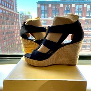 Michael Kors Danita black espadrille wedge platform sandals. Size 8.5